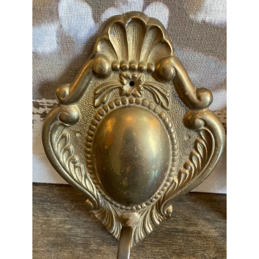 Vintage Ornate Solid Brass Wall Sconces Pair Rococo Shell Scroll Candle Holders